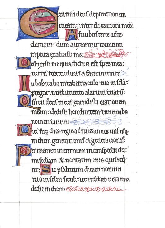 Page from a medieval manuscript with decorative initials and text.